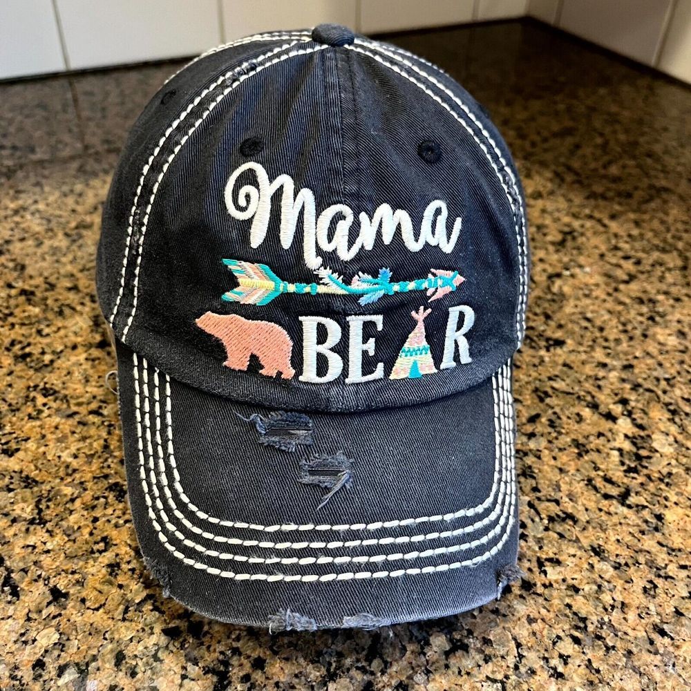 Mama Bear Embroidered Hat Strap back Adjustable Black‎ KB Ethos Baseball Cap
